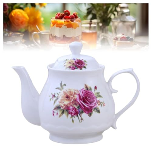 Théière en céramique, théière en porcelaine peinte à la main | Service à thé en porcelaine, blanc en porcelaine, théière avec couvercle, for café, thé aux fleurs et aux fruits(1000ML)