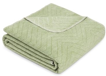 Ibena Decke 150x200 cm - Baumwollmix, Made in Germany, warm & waschbar, Kuscheldecke grün weiß gestreift