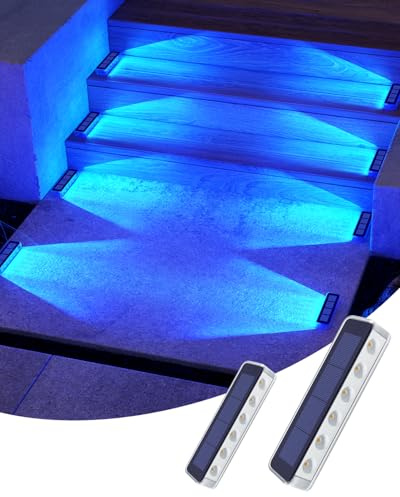 DetarZinLED Solar Bodenleuchten Aussen IP68 Wasserdicht Blau 2 Stück | PC-Material, LED Solarlampen für Außen Treppen, Boden, Garten, Stufen, Weg, Terrassen, Outdoor zum Kleben