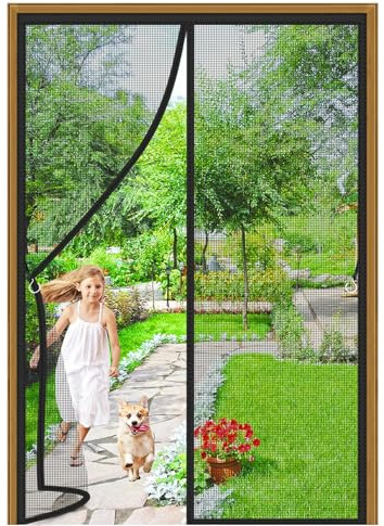 Magnetic Screen Door 110x180cm Anti Mosquito Mesh Fly Curtain Magnetic ToptoBottom Seal Snaps Shuts Automatically for Front Patio Sliding Door Bedroom Black