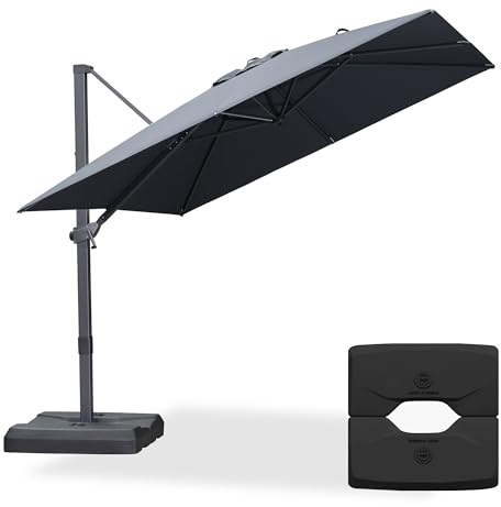 PURPLE LEAF Ampelschirm mit Ständer 270 × 270 cm Stufenlose Neigbar Grau | Sonnenschirm mit Kreuzfuß, Obere Belüftungsöffnung, Atmungsaktiv & stabil, 240g/m² Polyestergewebe, Wasserabweisend & UV 50+