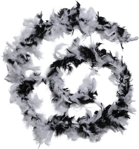 GORGECRAFT 2 m Truthahn Federboa 14cm Charleston Federboa Party Chandelle Truthahnfedern Schwarz Weiß Flauschige Boas Fransenbesatz Für Adrette Partyideen Hochzeit Tanzkleid Halloween Urlaub