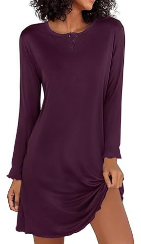Demegimi Nachthemd Damen Langarm Schlafshirt Baumwolle Winter Nachtkleid Oversize Schlafshirt Nachtkleid Warm Sleepwear