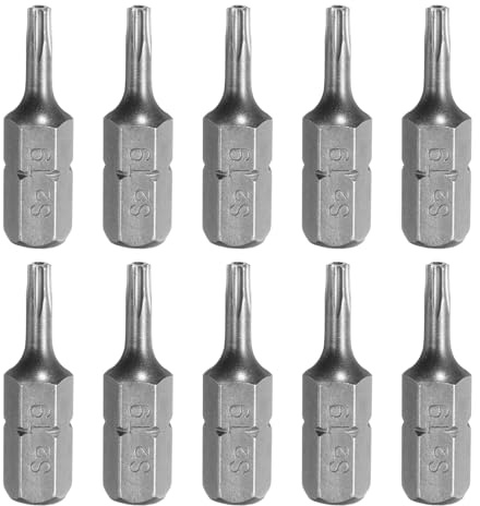 QUARKZMAN 10 Stück T9 Torx Bit Set Schraubendreher Bitsatz 25mm Länge Grau | 1/4 Zoll Sechskantschaft S2 Stahl Stern 6-Punkt-Kopf mit Loch für Schlag Elektrische Schraubendreher Elektrowerkzeuge