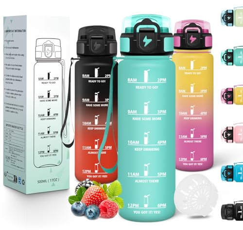 Motswedi Trinkflasche Sport, 0.5L BPA-Frei, Trinkflasche Kohlensäure Geeignet, Auslaufsicher, Wasserflasche, Mit Zeitstempel, Flasche, Sportflasche, für Yoga, Schule, Tägliche Reisen, Blaugrün-3245C
