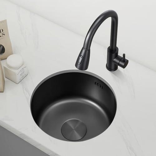 XJTNLB Spülbecken Schwarz Einbauwaschbecken Rund 40 cm Spülbecken Küche Rund Schwarz Spüle Camping Edelstahl