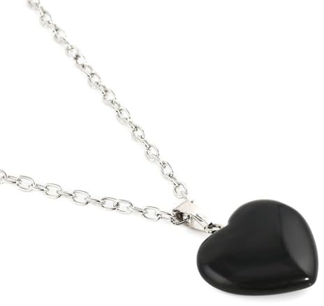 LifgWas Collana Donna con Ciondolo a Forma di Cuore in Pietre Preziose, Collana in Acciaio Inossidabile con Ciondolo in Ossidiana, per Donna (2 cm, Nero)
