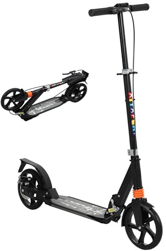 AIYAPLAY Trottinette Enfants, Trottinette Pliable à 2 Roues, Guidon à 4 réglages en Hauteur, Scooter avec Plateau antidérapant, Frein, patinette pour Filles et garçons 6 à 12 Ans, Noir