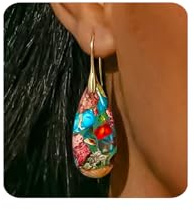 MUMREUES Boucles d'Oreilles Femme en Or Plaqué 14K Pendantes Créoles Poisson Pierre Style Minimaliste et Délicat Légères Boucles d Oreilles pour Femmes Cadeau pour Elle