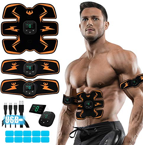 Electronic Muscle Stimulator, Abs Stimulator, EMS Abdominal Muscle Stimulator,Muscle Trainer,USB Rechargeable Gear for Abdomen/Arm/Leg, Ab Stimulator Equipment for Men Women,12 Free Gel Pads