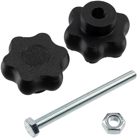 AERZETIX - Set aus 4 sternförmigen M10-Klemmknöpfen aus schwarzem Kunststoff + 2 Sechskantschrauben M10x120 mm + 2 Sechskantmuttern M10 | maximale Spannweite 80 mm