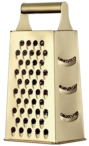 Cheese Grater, Stainless Steel Box Grater with 4 Sides, 9.3 Inch Height Vegetable Slicer with Handle, Portable Graters for Cheese, Vegetables, Potatoes Gold