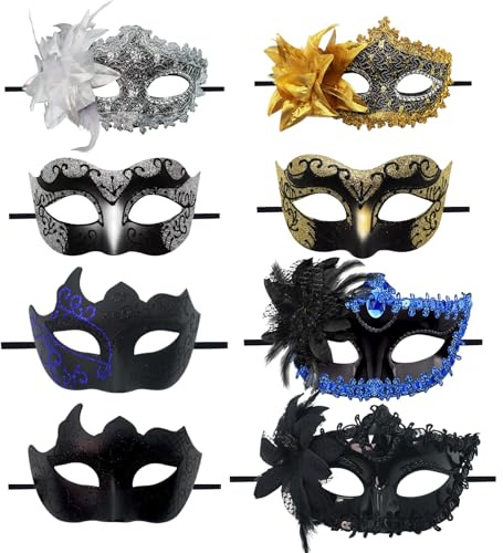 CNYMANY 8 Stk Spitzenmasken für Paare Sexy Augenmaske für Frauen Männer zum Ballfest Venezianische Maskerade Kostüm