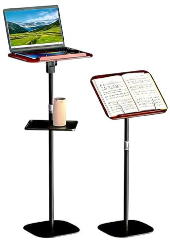 Verstellbarer Buchständer, 69.5cm - 103.5cm Höhenverstellbarer Beistelltisch Tragbarer Laptop-Ständer mit Entfernbarer Ablage, Klappbarer Notenständer Stabil,HHöhenverstellbares Stehpult für Noten u