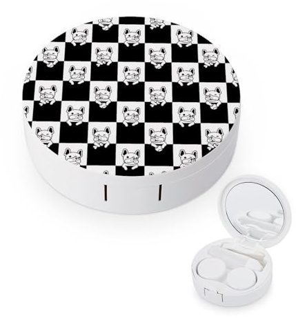 fkgvwo Contact Lens Case Black White Bulldog Contact Lens Holder Box Container Soak Storage Kit