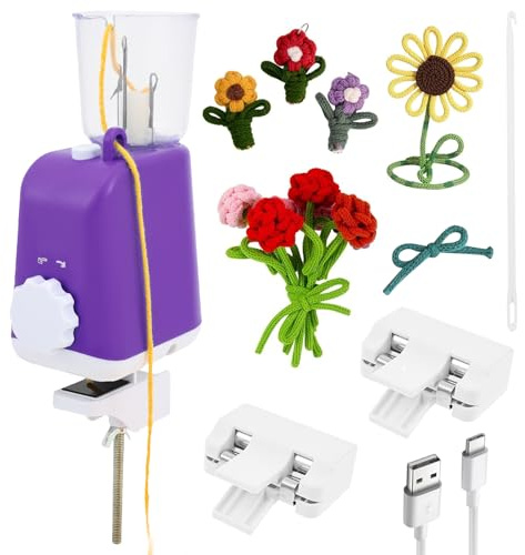 Caffney French Knitting Machine Electric i-Cord Knitting Machine Efficient Automatic I Cord Knittings Machines Knittings Mill Cords Yarn Knitter for Beginner Present(Purple)