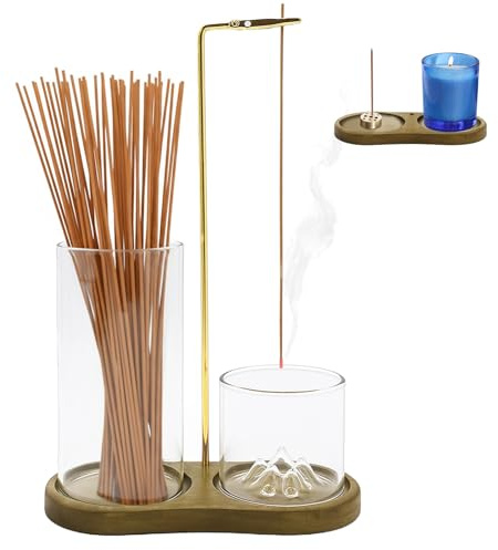Shocanm Räucherstäbchen Halter, Holz Basis Räucherkegel mit Glas Aschefänger, Abnehmbare Räucherstäbchen Halterung für Meditation Yoga Deko Spa (Walnuss)