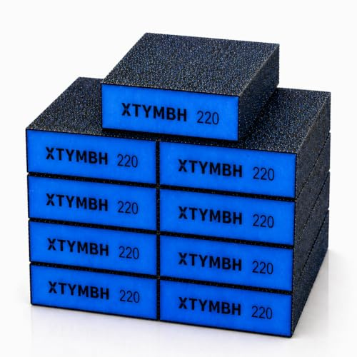 XTYMBH 9 Pcs Sanding Blocks, Wet and Dry Sandpaper Block, 220 Grits Handmade Sandpaper Blocks, Washable and Reusable Sanding Sponge for Wood, Furniture, Metal and Drywall Polishing