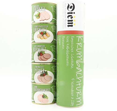 Krumbachturm / 5 Dosen (Bayrischer Leberkäse, Bierwurst, Kalbfleischleberwurst, Lyoner, Schinkenwurst 5 X 200g)