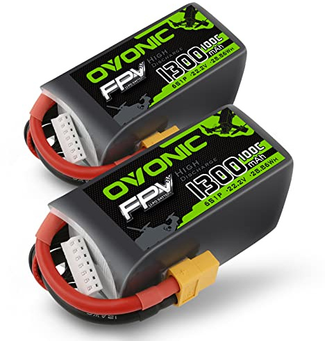 OVONIC 6s Lipo Akku 1300mAh 100C 22.2V Lipo mit XT60 Stecker RC Lipo für FPV RC Flugzeug Auto Evader BX Quadcopter Hubschrauber LKW Boot (2 Stück)