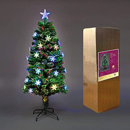 SHATCHI 2Ft/60cm Fibre Optic Christmas Star Topper-LED Snowflakes Decorations-Pre-Lit Green Artificial Xmas Tree-Multicolor Changing Lights, PVC, 60 cm