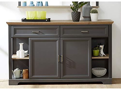Lomadox Landhaus Sideboard in Graphit-Grau/Absetzungen in Artisan Eiche Nb., Breite 171cm
