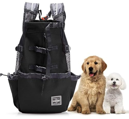 Woolala Leichter Haustier-Tragerucksack für kleine und mittelgroße Hunde, von Tierärzten zugelassen, sichere Tasche für Reisen, einfach mitzunehmen, platzsparend, Schwarz, Größe L