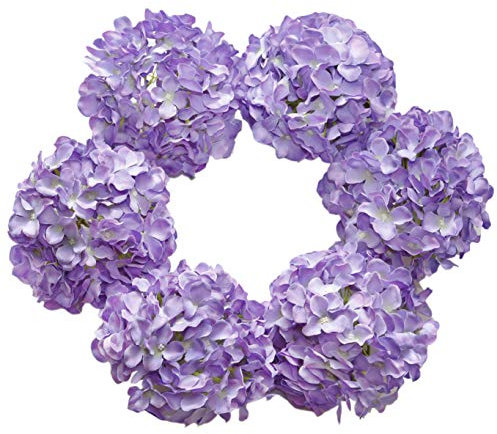 DuHouse Artificial Bigger Silk Hydrangea Flower Heads with Stem Realistic Fake Hydrangea Flower Bouquets for Wedding Home Party Garden Centerpiece Pack of 6(Purple)