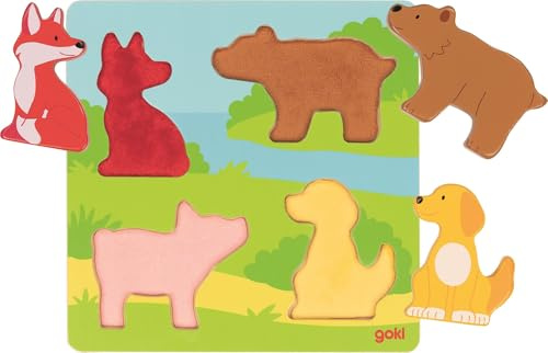 goki 57433 - Fühlpuzzle Tiere aus Holz - 4 Teile