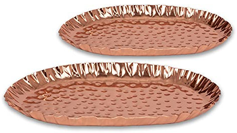 Colleta Home Hammered Tray - 2er Set, Servierplatte 40,6 x 20,3 cm, rechteckige Servierschale 30,5 x 15,2 cm, reines Kupfer, stapelbar - Nesting Trays (2 Pack Kupfer Oval)