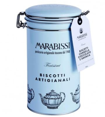 Marabissi® | Biscotti Lattina di Metallo Cannella, Cioccolato ed Arancia - 200 Gr | Biscotti Artigianali Aromatizzati