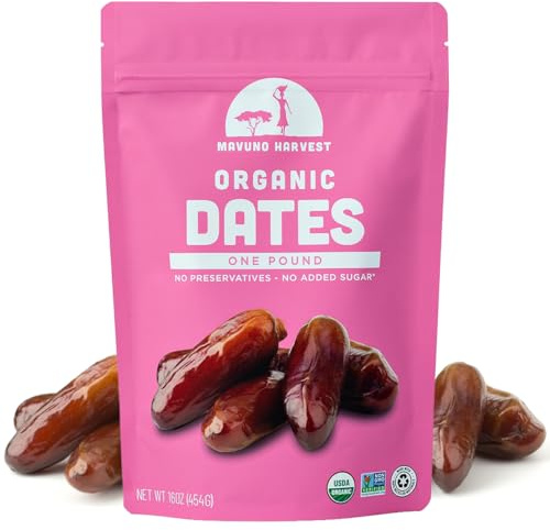 Mavuno Harvest Pitted Dates Dried Fruit Snacks | Organic Dried Dates | Healthy Snacks for Kids and Adults| Deglet Noor Dates | No Sugar Added, Vegan, Non GMO | Resealable Bulk Bag | 1 Pound