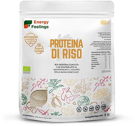 F Energy Feelings Proteine di Riso al Gusto di Vaniglia in Polvere BIO 1 Kg | 80% Proteine Vegetali | Proteine Vegane Massa Muscolare e Dimagrire | Senza Zuccheri Aggiunti, Lattosio né Glutine