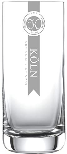 Miriquidi 6X KÖLN Finest Longdrinkgläser 0.33l mit Koordinaten | Schott Glas | Lasergravur | Geschenk und Erinnerung aus Köln | 6er Stück Set