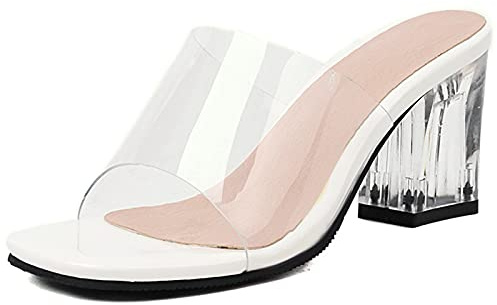 Lizoleor Mules Sandalias Slipper Slide Mujer Tacon Ancho Abierto Verano Transparentes
