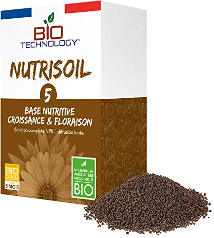 Bio Technology® | Engrais Organique de Croissance | Engrais Organique de Floraison | Engrais Solide à mélanger au terreau | Engrais complet Croissance & Floraison | Nutrisoil 5 – 350G