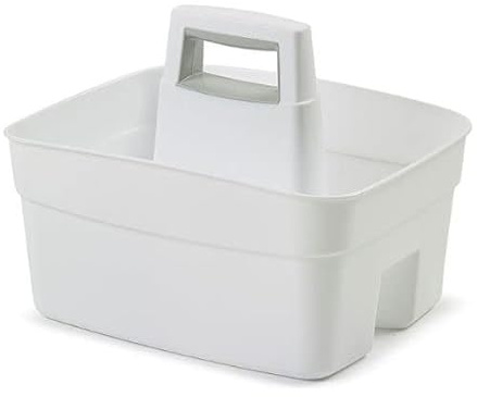 Plastic Kitchen Caddy Portable Organizer for Cleaning Products & Tools with Easy Grip Handle for Home and Professional Use Size: 30 cm x 36 cm x 28 cm. (White)