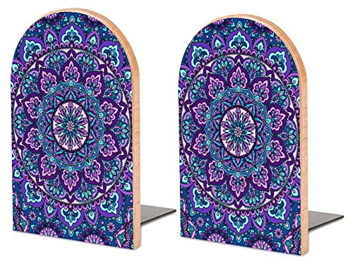 Packung Mit 2 Buchstützen Mandalas Rutschfester Bücherständer Aus Holz Bücherregal Bücherhalter Für Home Desk Office Library