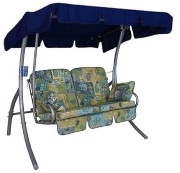 Angerer Freizeitmöbel GmbH Hollywoodschaukel 2-Sitzer Comfort - Gartenschaukel Made in Germany - Schaukel zum Sitzen und Entspannen - mit Bett-Funktion - einfache Montage (Blau-Gelb-Türkis Gemustert)