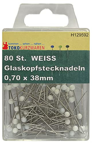 CreaStyle - Glaskopf Stecknadeln WEISS 0,70 x 38mm / 80St.