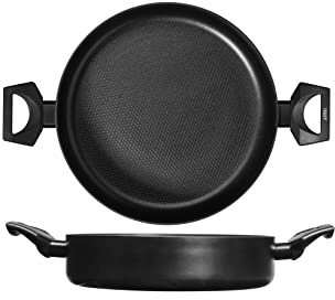 H&H All Blacks Tegame in Alluminio con rivestimento Antiaderente Pfluon, 24cm, Rivestimento interno a nido d'ape, Induzione