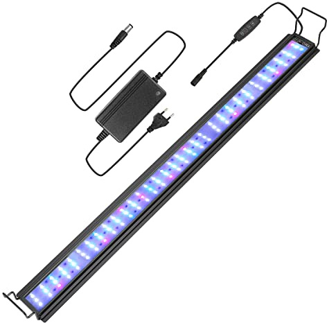 Yakimz Illuminazione LED RGB per acquario, 36 W, dimmerabile, lampada con supporto regolabile per acquario, 87-110 cm, illuminazione per acquario, LED con timer