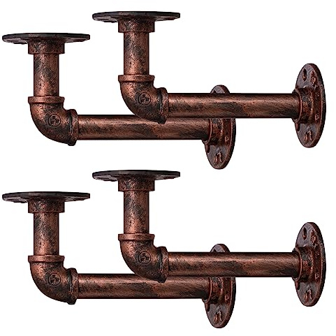 BEJOY 4 Stück Industrielle Regalhalterung 15x8cm Industrial deko Vintage | Eisen Wandhalterung Regalhalter Halterung Rustikales Rohrregal für Zuhause,Kupfer