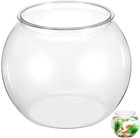 POPETPOP Transparent Plastic Fish Bowl Small Desktop Aquarium Tank for Betta and Goldfish Durable Clear Fish Tank 8.66In X 8.66In X 7.09In for Home and Office Decor