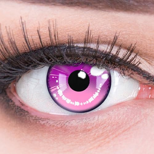 Meralens farbige Kontaktlinsen Anime Arc 2 Violet crazy fun lila Jahreslinsen 1 Paar ohne Stärke mit gratis Linsenbehälter – Top Qualität für Fasching, Karneval, Halloween, Cosplay