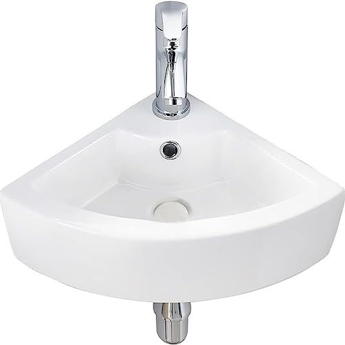 SZITW Badezimmer-Waschtisch mit Waschbecken, Badezimmer-Waschtisch, Eckwaschbecken, Einteilige Keramikkonstruktion (Größe: 45,5 x 32,5 x 13 cm)