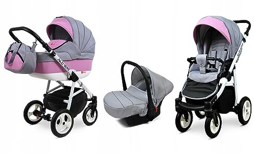 BabyLux® Kinderwagen Set 3in1 - Alu Way - incl. Babywanne, Buggy Sportsitz, Auto-Babyschale - Autositz - Kinderwagenset - Kombikinderwagen mit Wickeltasche, Regenschutz usw.