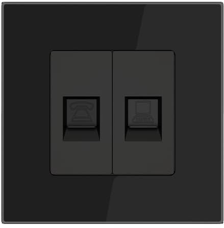 PULSAR Netzwerkdose/Telefondose Glas Unterputz Schwarz 1 Fach, Cat 5e | Netzwerkdose Ethernet - und Telefondose Glas Unterputz Schwarz 1 Fach, Cat5e Internet Steckdose Netzwerk LAN Dose Datendose