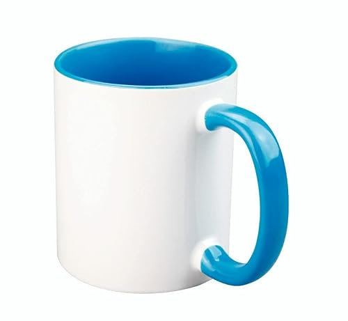 Craftelier - Taza de Cerámica con Asa para Sublimación - Resultados Permanentes | Apto para Lavavajillas y Microondas | Capacidad: 350 ml - Tamaño: 8 x 9,5 cm | Color Blanco con Interior en Azul