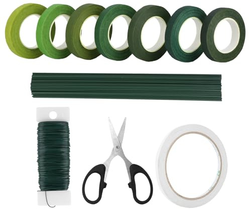 GUOYIHUA 11 Stück Blumen-Arrangement Tool Set, 7 Stil Grün Floristenband 27m/Rolle Floral Kreppband, Blumendraht, Grün Basteldraht, Bastelschere, Für Sträuße, Floristik DIY Basteln